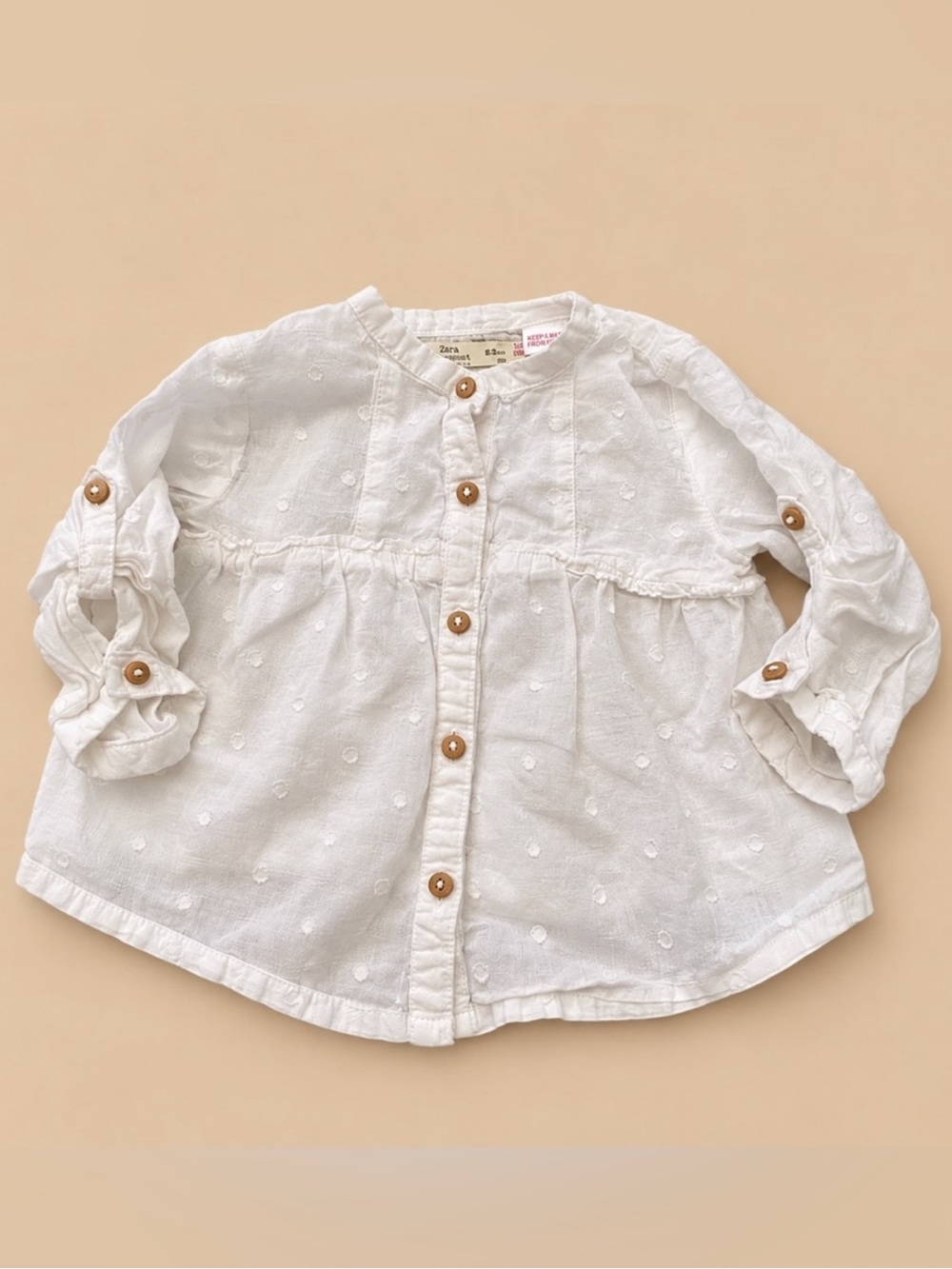 ZARA White Polka Dot Button Up in Size 9-12 Months